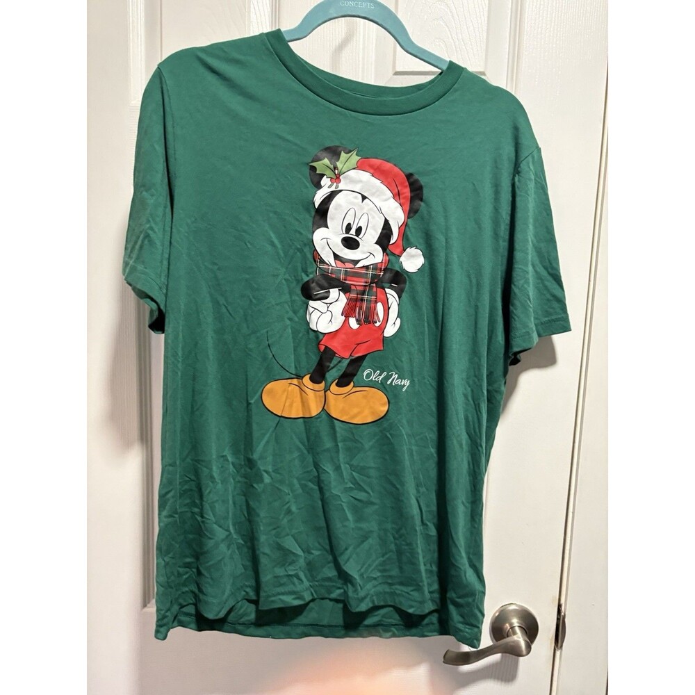 Old Navy Green T Shirt Disney Christmas Mickey Mouse Med